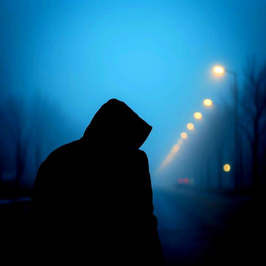 Mysterious Figure in Foggy Winter Streets