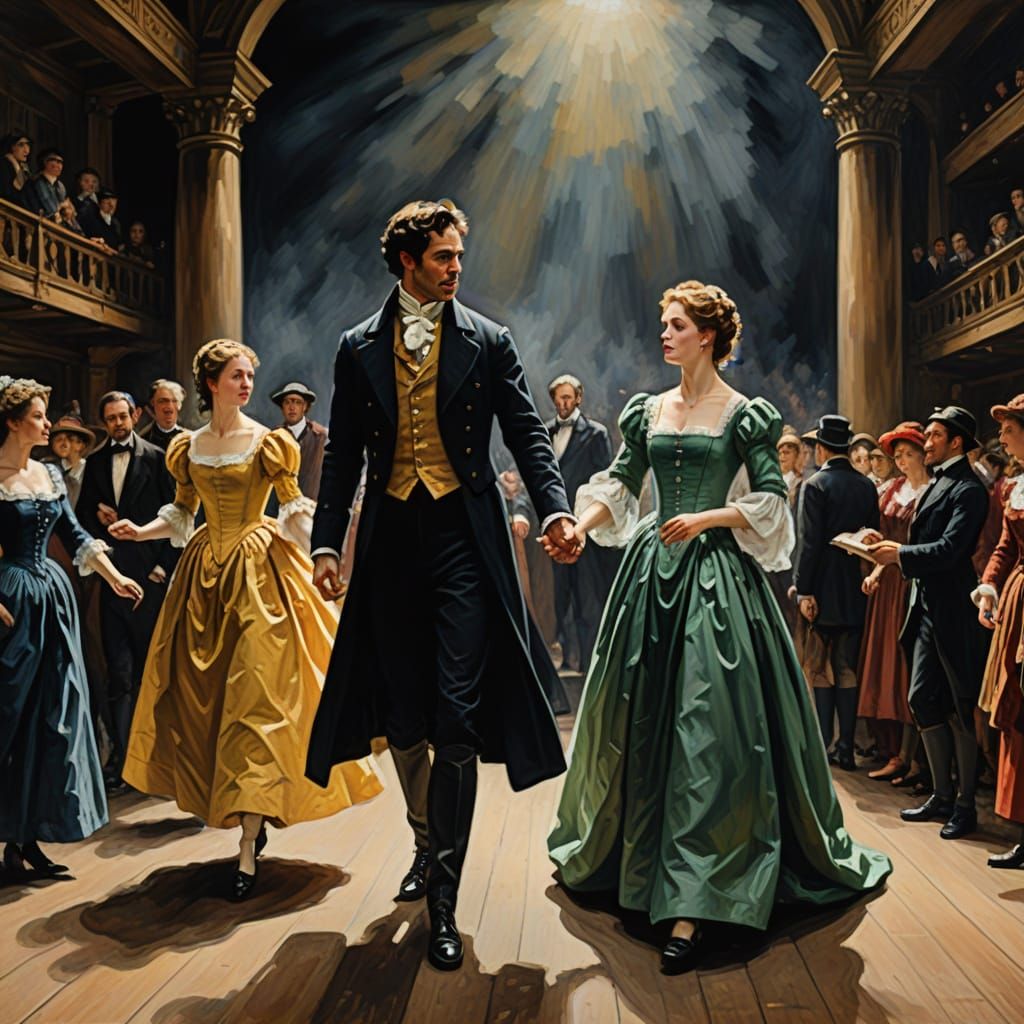 Dramatic scene on stage costume drama painting