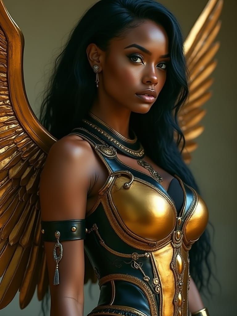 Golden Warrior Angel in Futuristic Egyptian Armor