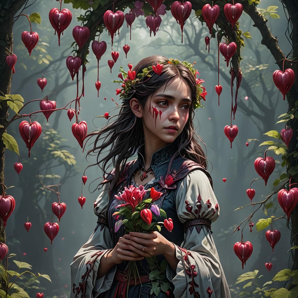 Girl with Bleeding Heart Flower in Fantasy Style