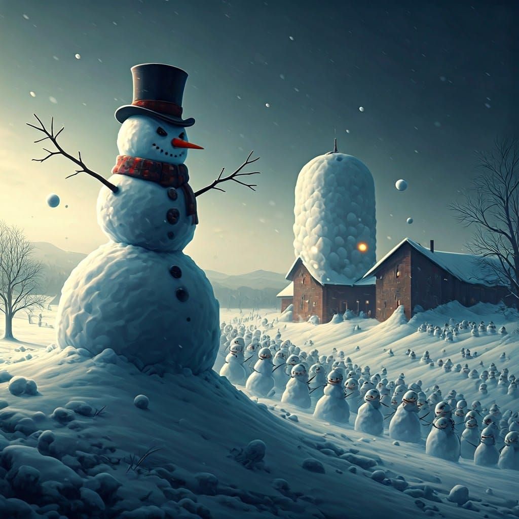 Intricately Carved Snowman Leader Commands Army in Hyper-Rea...