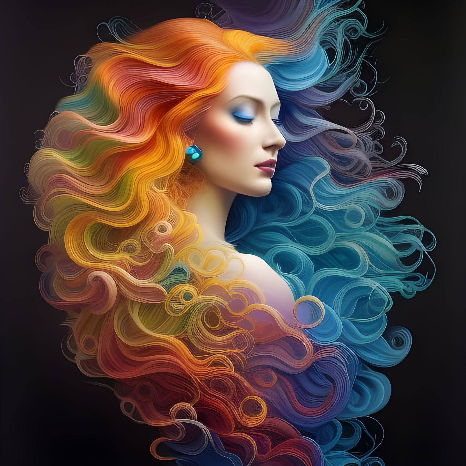 Fiery Haired Woman: Detailed 3D Illustration