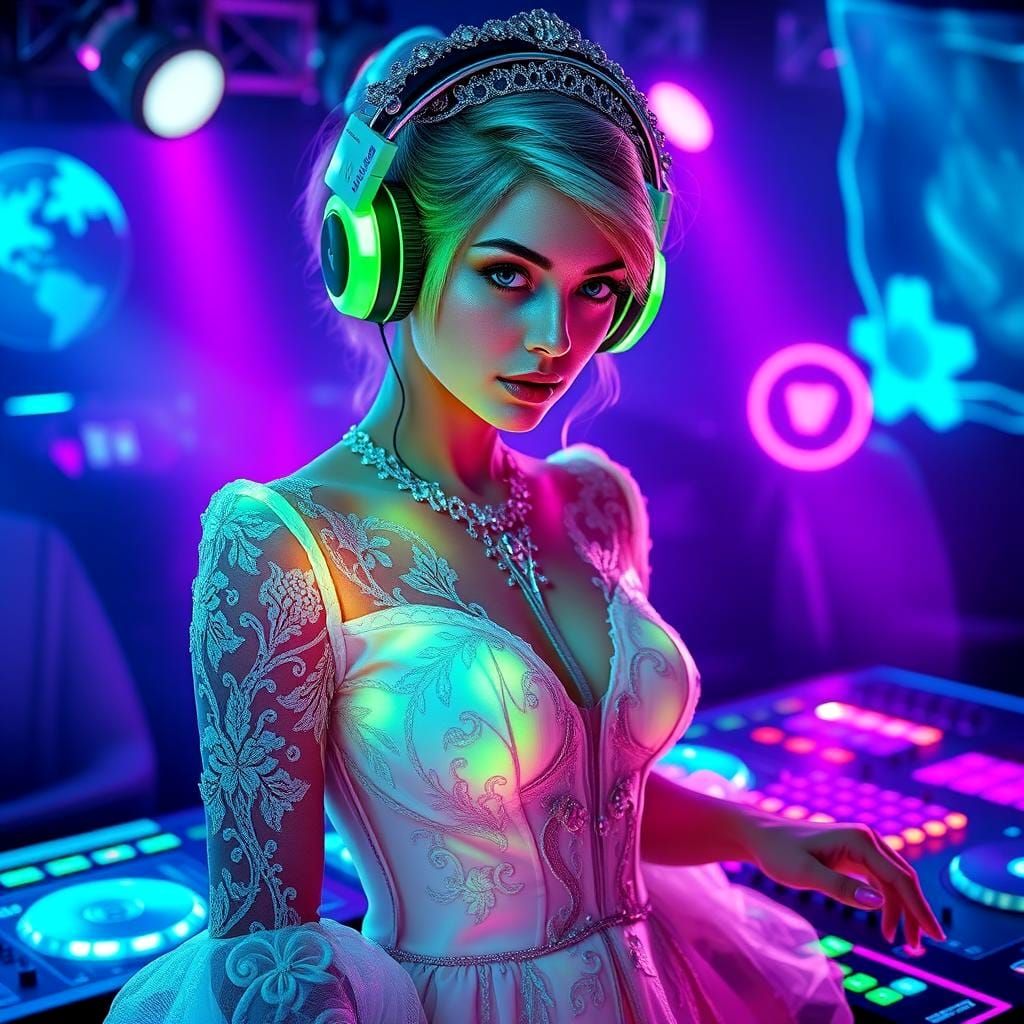 Fantasy DJ in Glowing Gown, Matte Painting