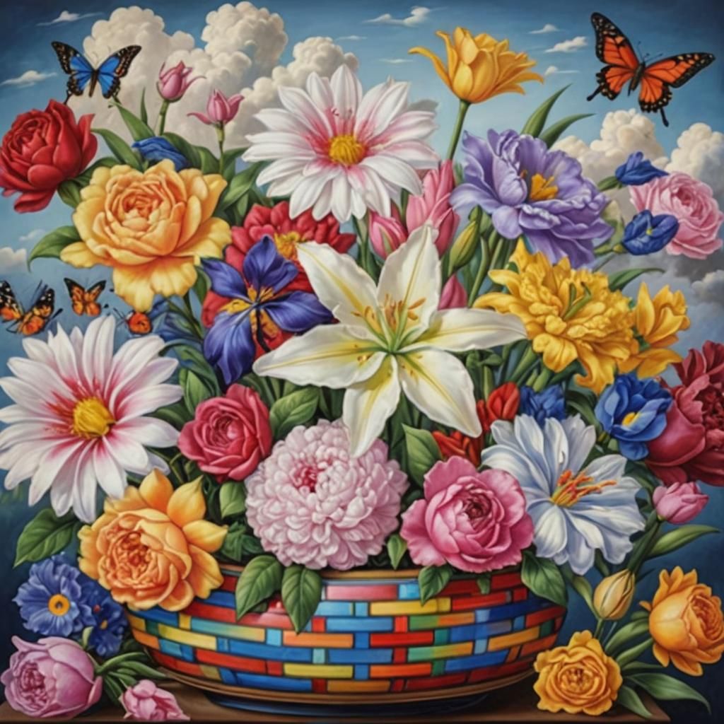 Fantasy Flower Bouquet in Art Nouveau Style