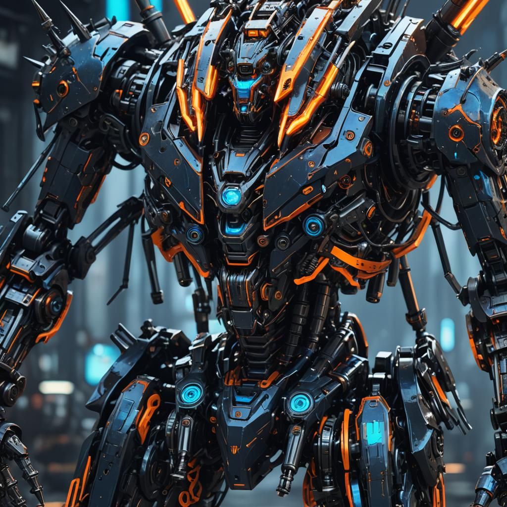 Dystopian Mech Concept Art: Black Robot with Needle Fingers