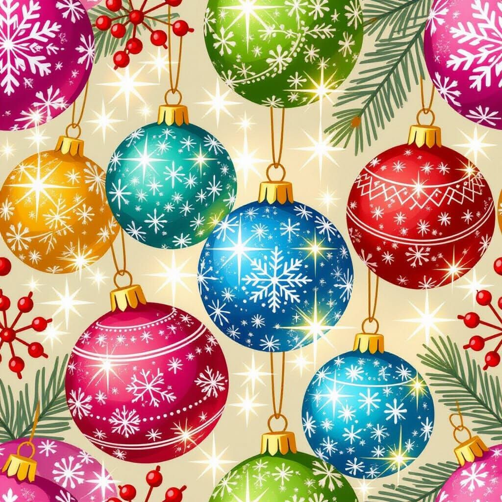 Whimsical Christmas Ornaments Pattern in Joyful Illustration...