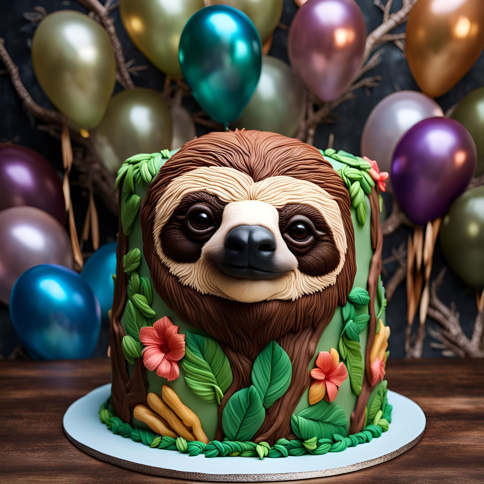 Ultrarealistic Sloth Head Birthday Cake in 32k UHD
