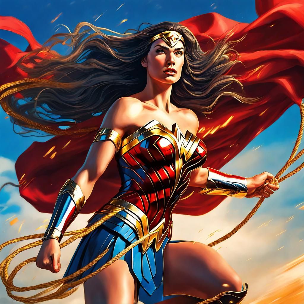 Wonder Woman Goddess in Flight: Hyperrealistic Art