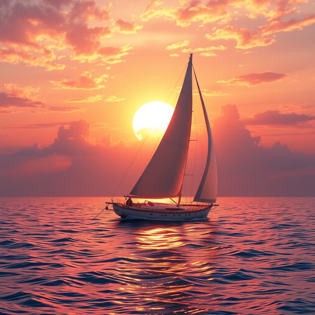 Majestic Sailboat in Vibrant Sunset Scene