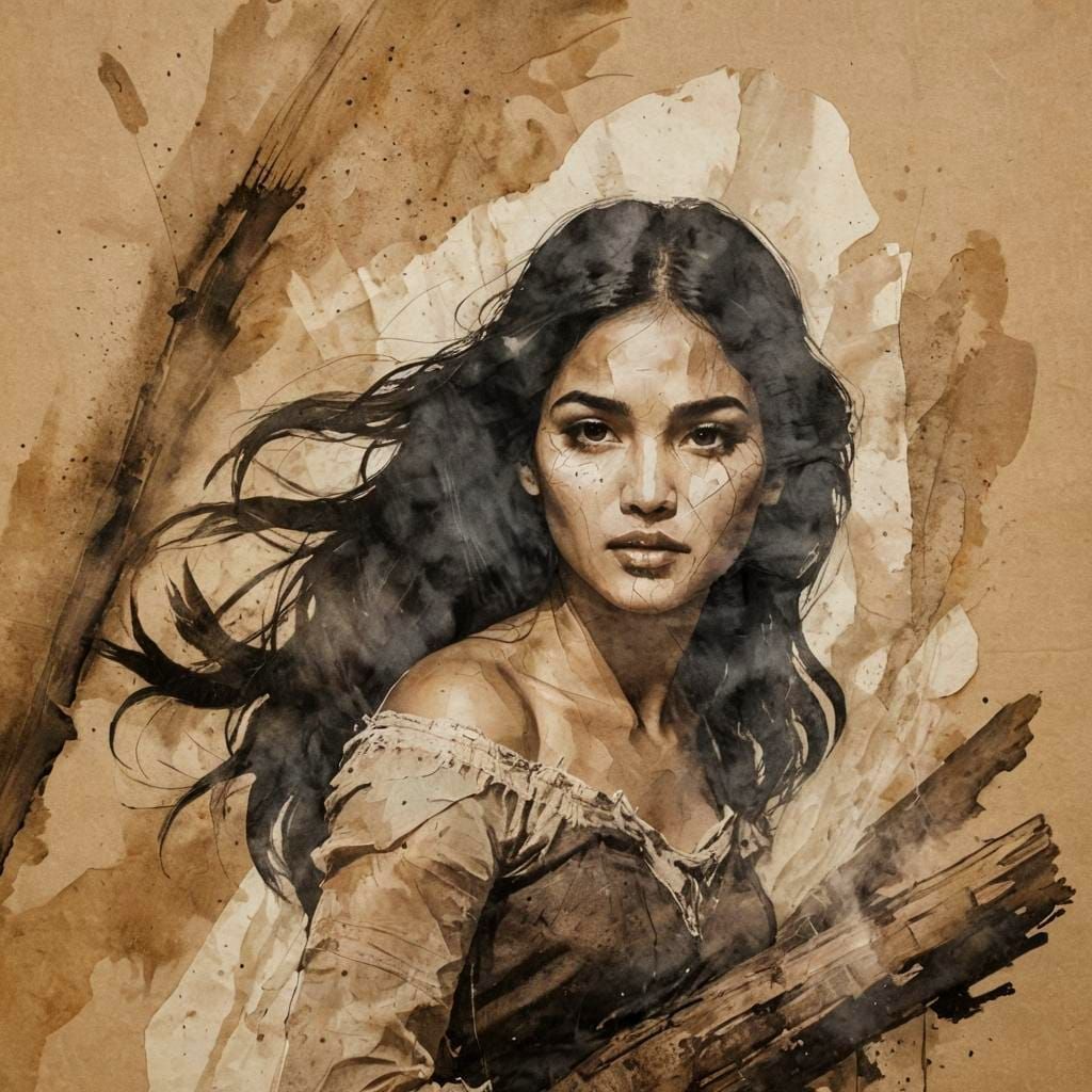 Pocahontas in Vintage Ink Painting with Glow