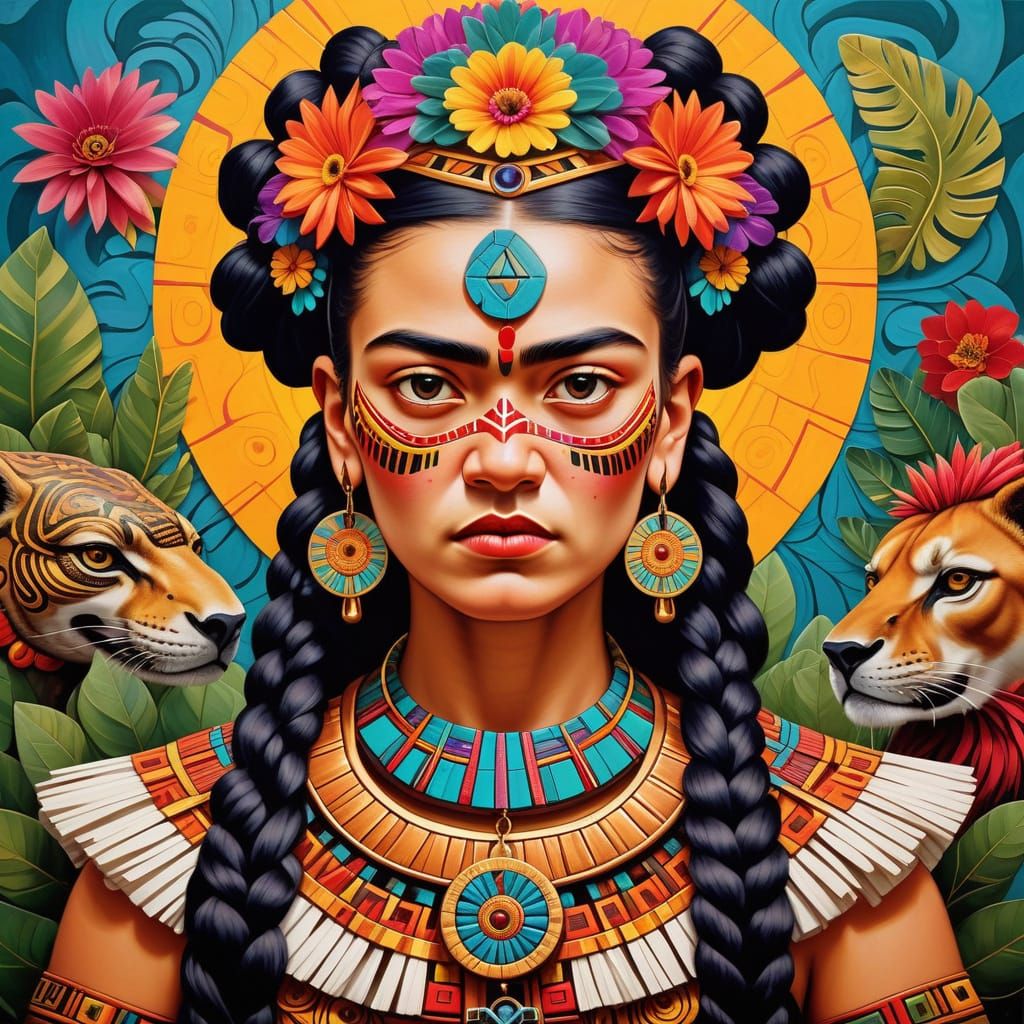 Mythological Woman Self-Portrait Inspired by Frida Kahlo and...