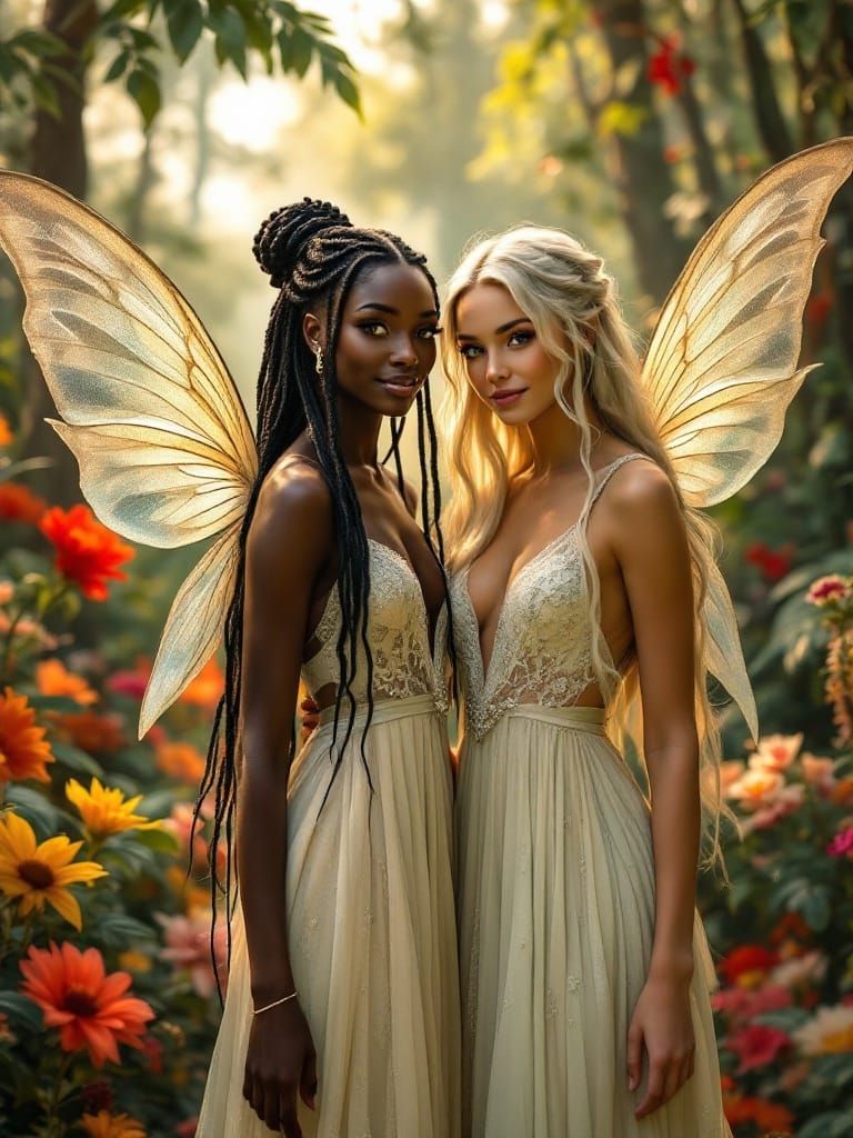 Enchanted Garden Fairies with Delicate Wings and Whimsical B...