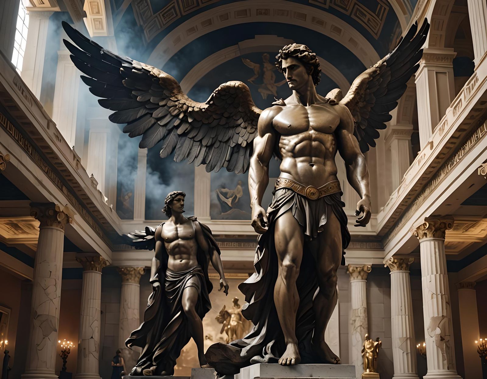 Eros Statue with Angel Wings in Photorealistic Style
