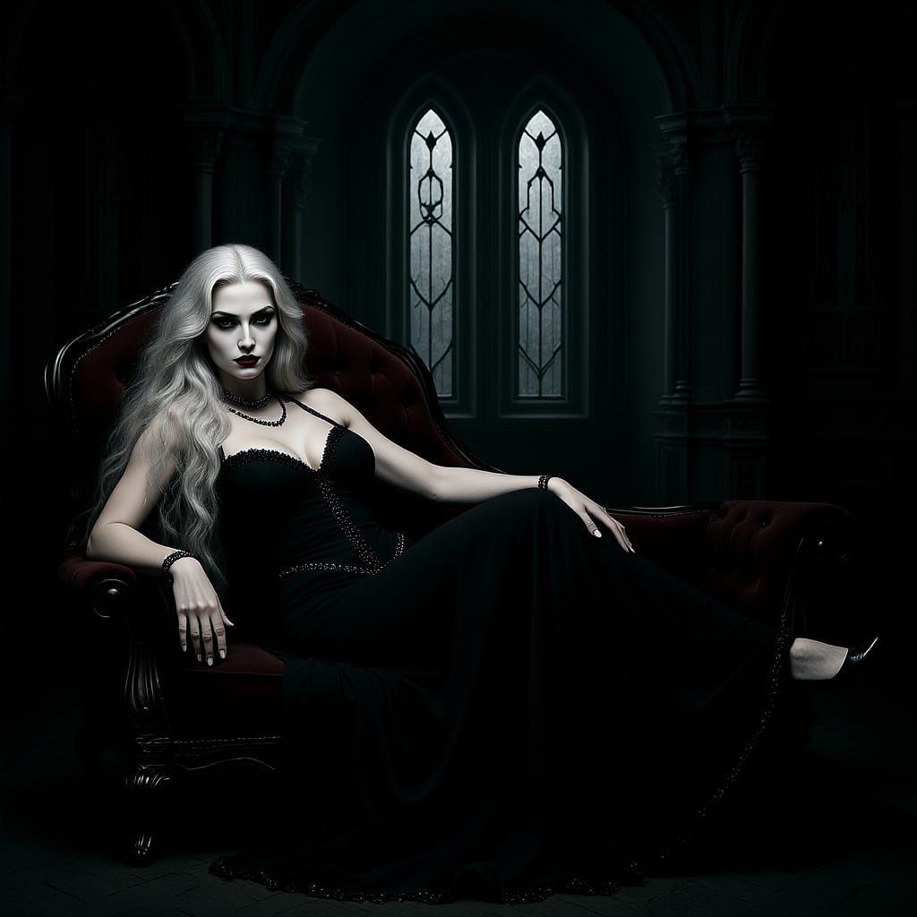 Vampire Queen in Gothic Castle, Dramatic Lighting