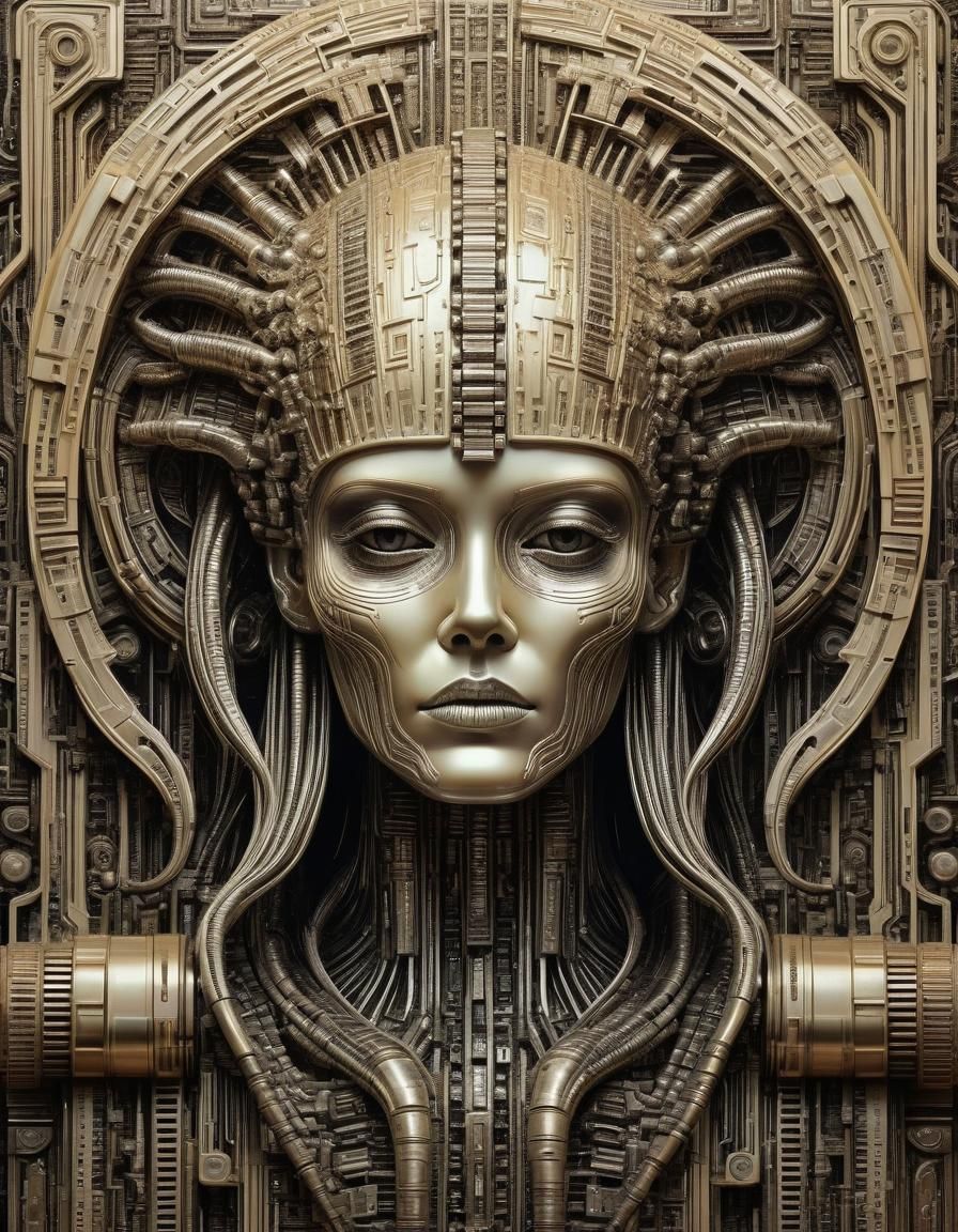 Shimmering Ethereal Portrait in Dieselpunk Vorticism Style