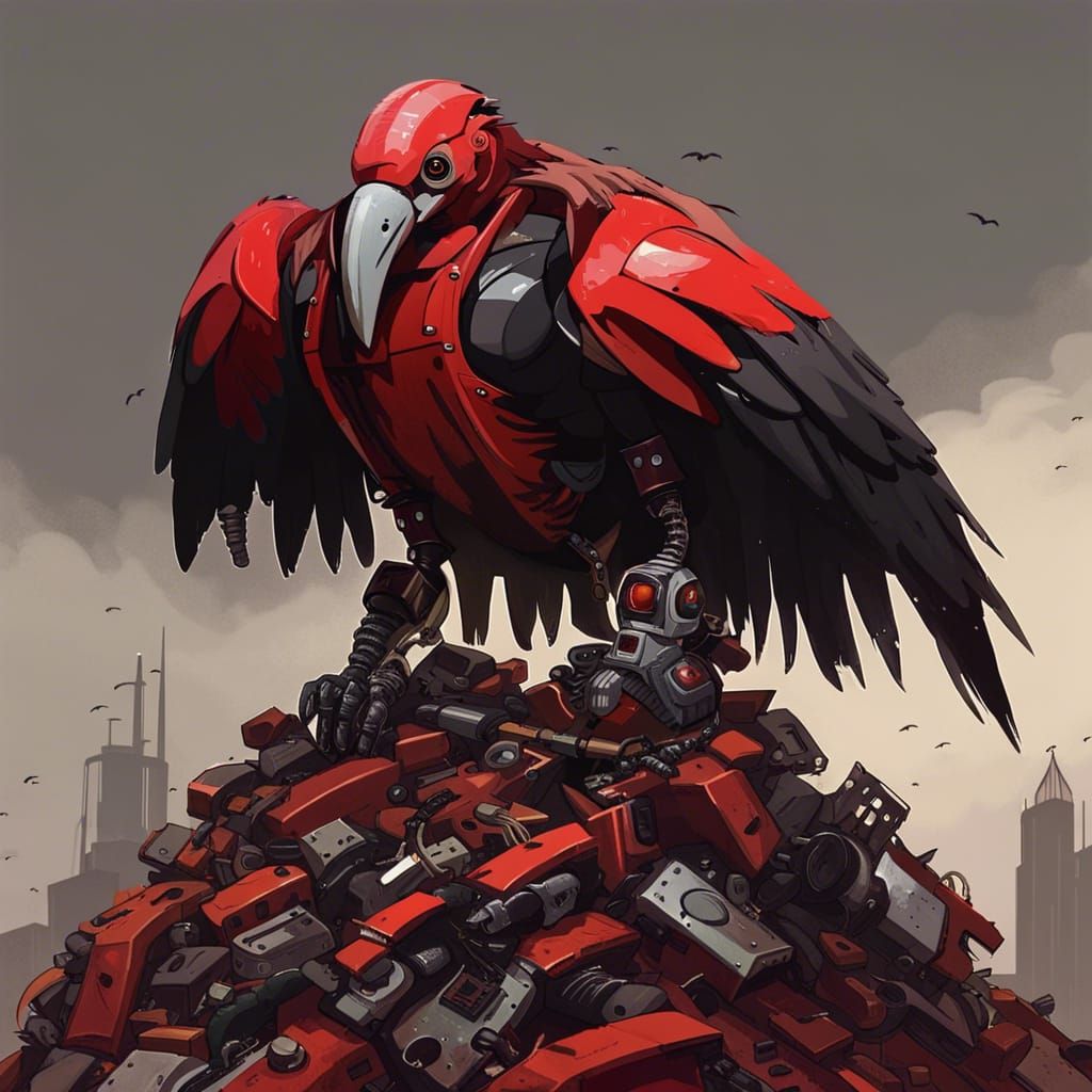 Menacing Robot Vulture on Scrap Pile