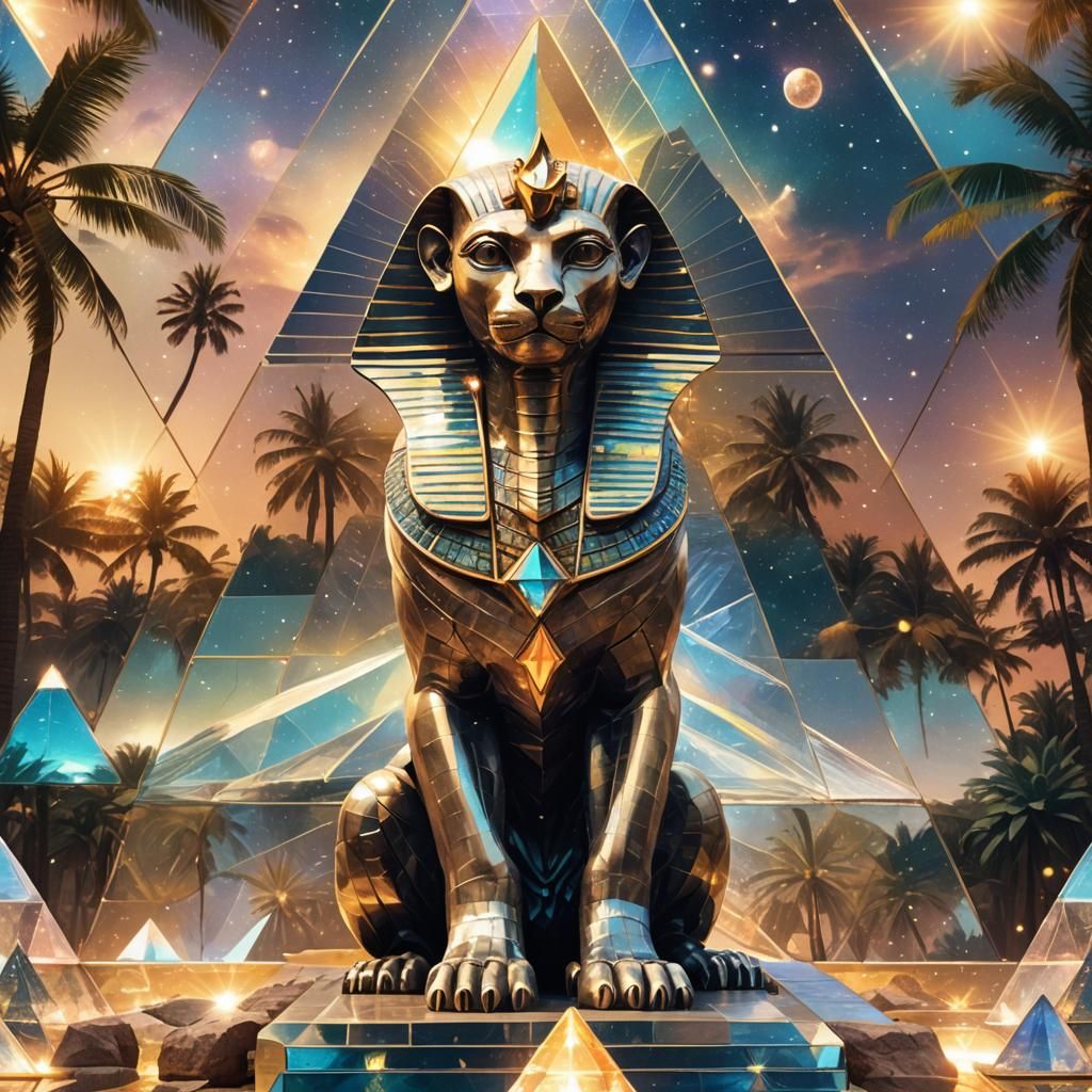 Crystal Sphinx with Iridescent Lights