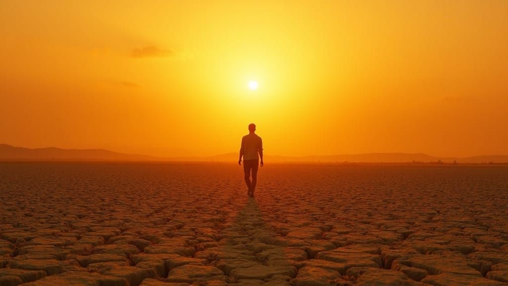 Arid Landscape: Lone Figure in Scorching Sun