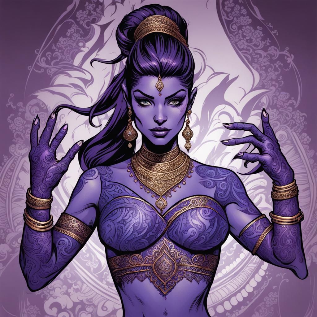 Purple Genie with Henna in Comic Book Style