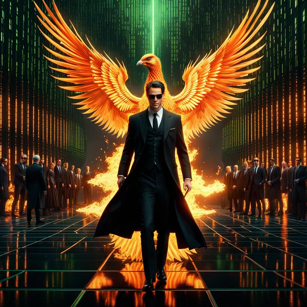 Fiery Phoenix in the Matrix: Digital Art