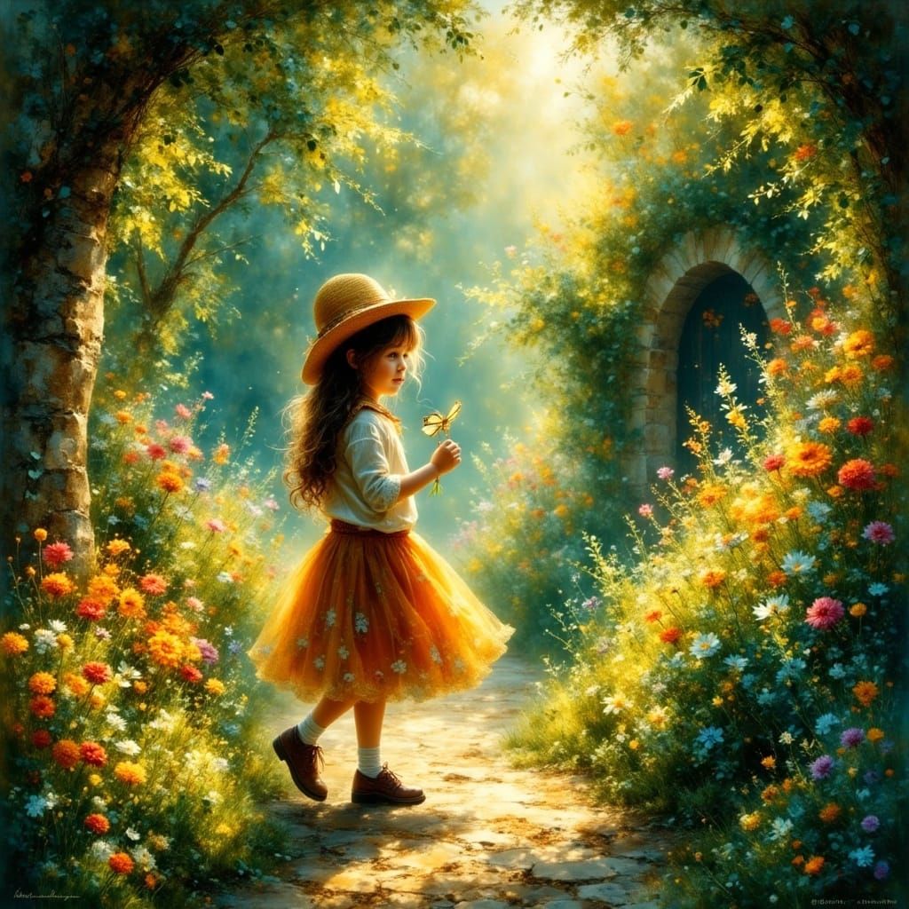 Enchanted Garden Scene Inspired by Miyazaki