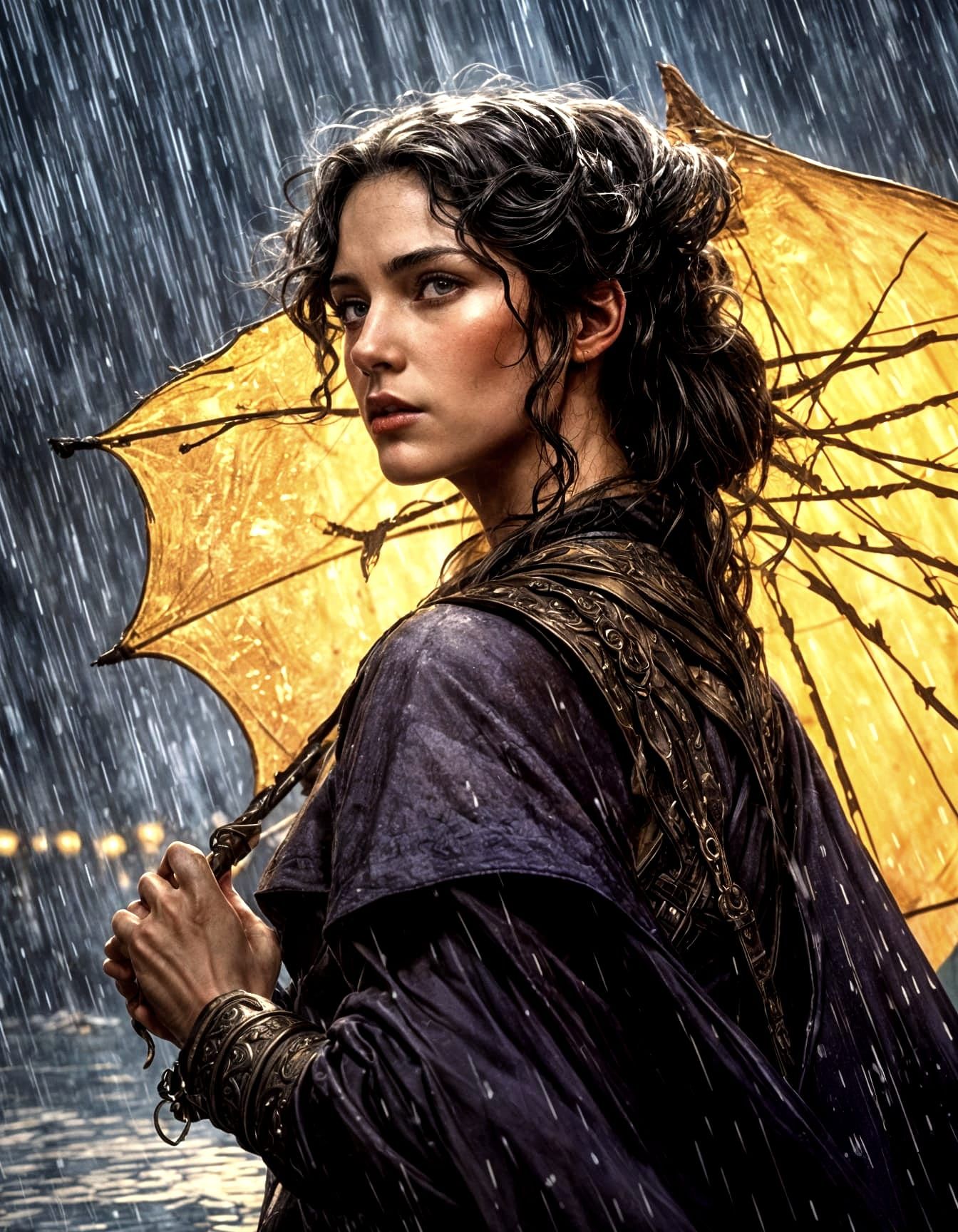 Sorrowful Medieval Assassin in Rainy Italy