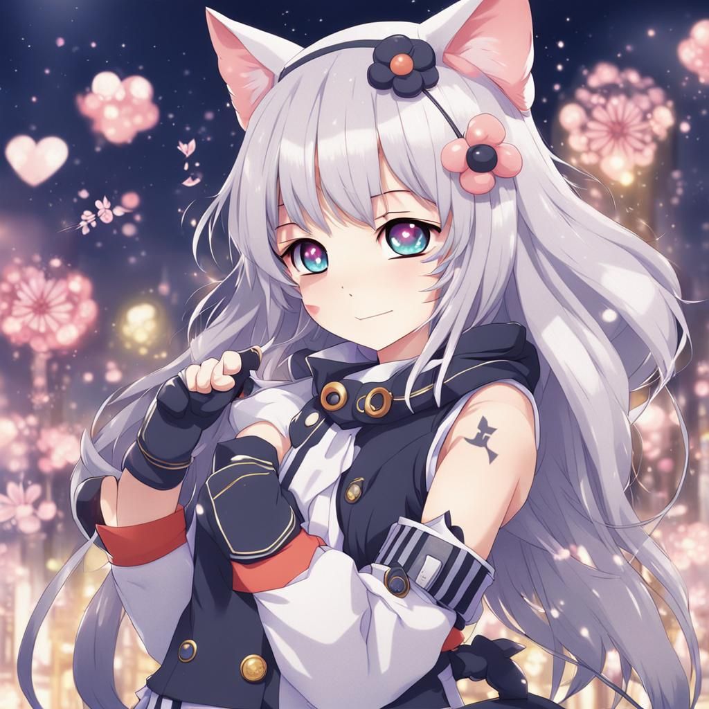 Cute Catgirl in Anime Style