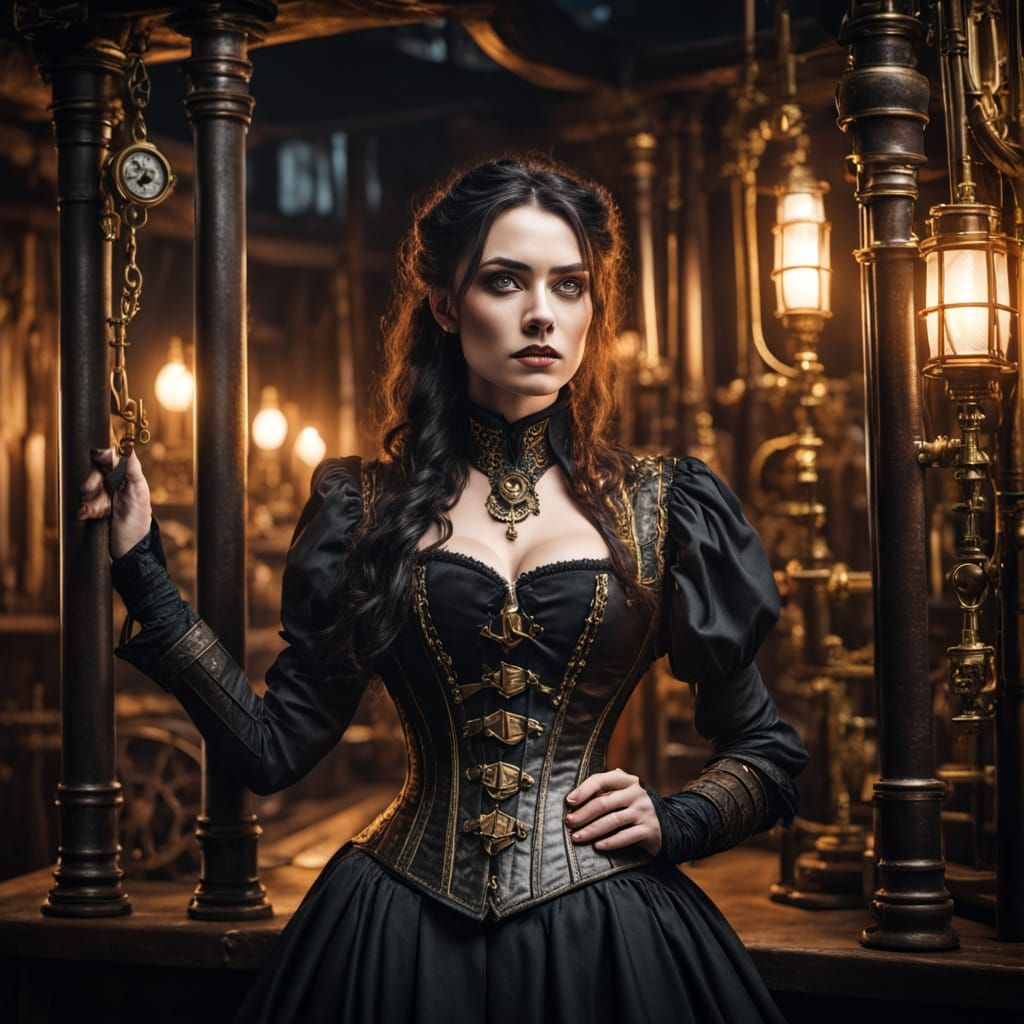 Gothic Steampunk Pirate Woman on Ship