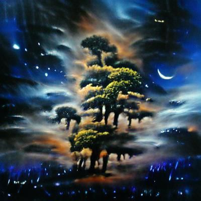 Night Forest Tree in Oil on Canvas
