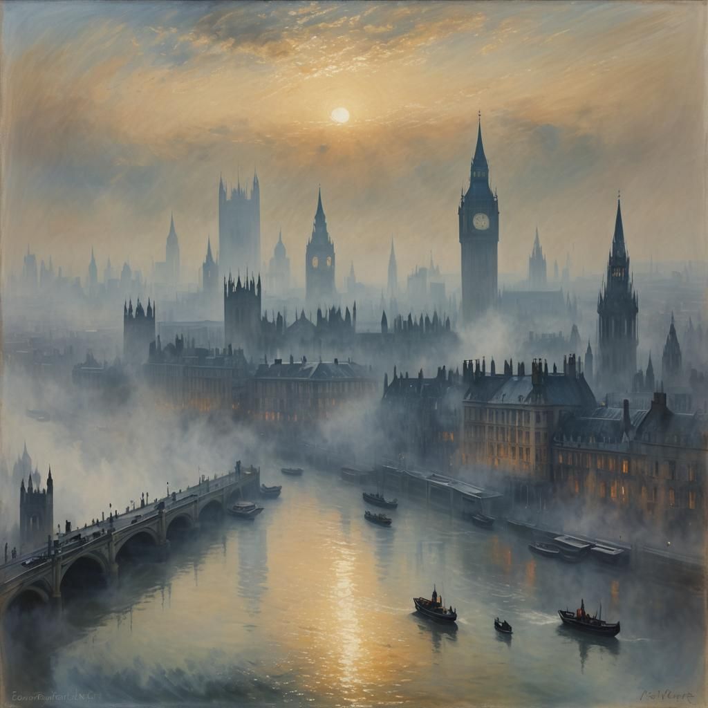 Misty London Dawn in Impressionist Style