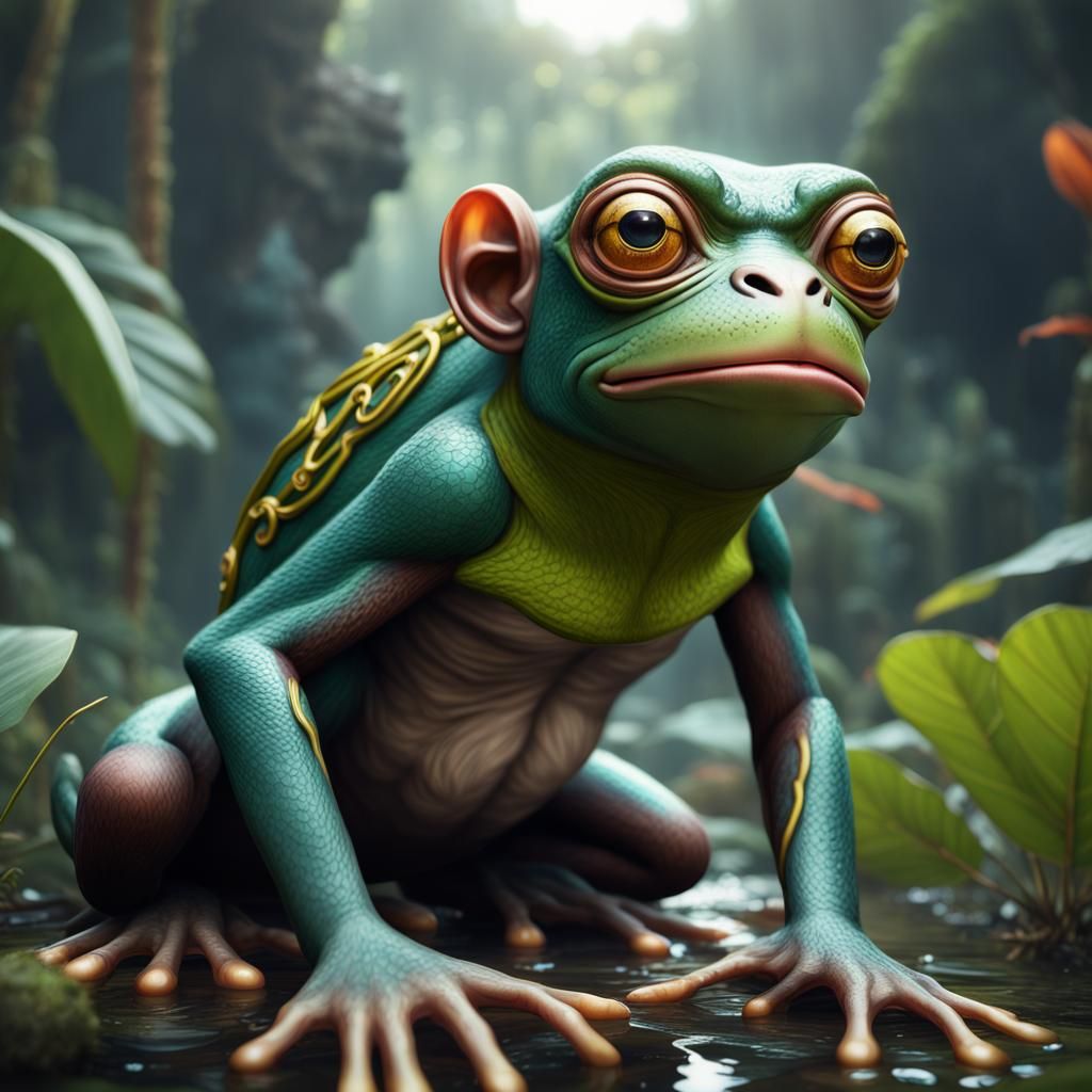 Fantastical Frog Monkey Hybrid: Detailed Matte Painting