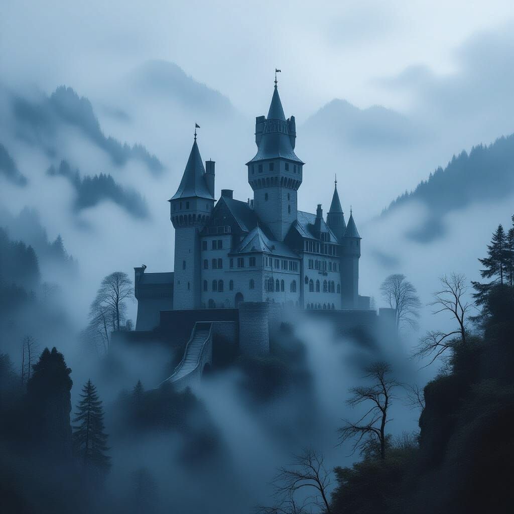 Bran Castle in Autumn Fog, Dystopian Landscape