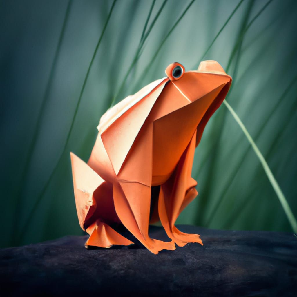 Photorealistic Origami Orange Frog Art