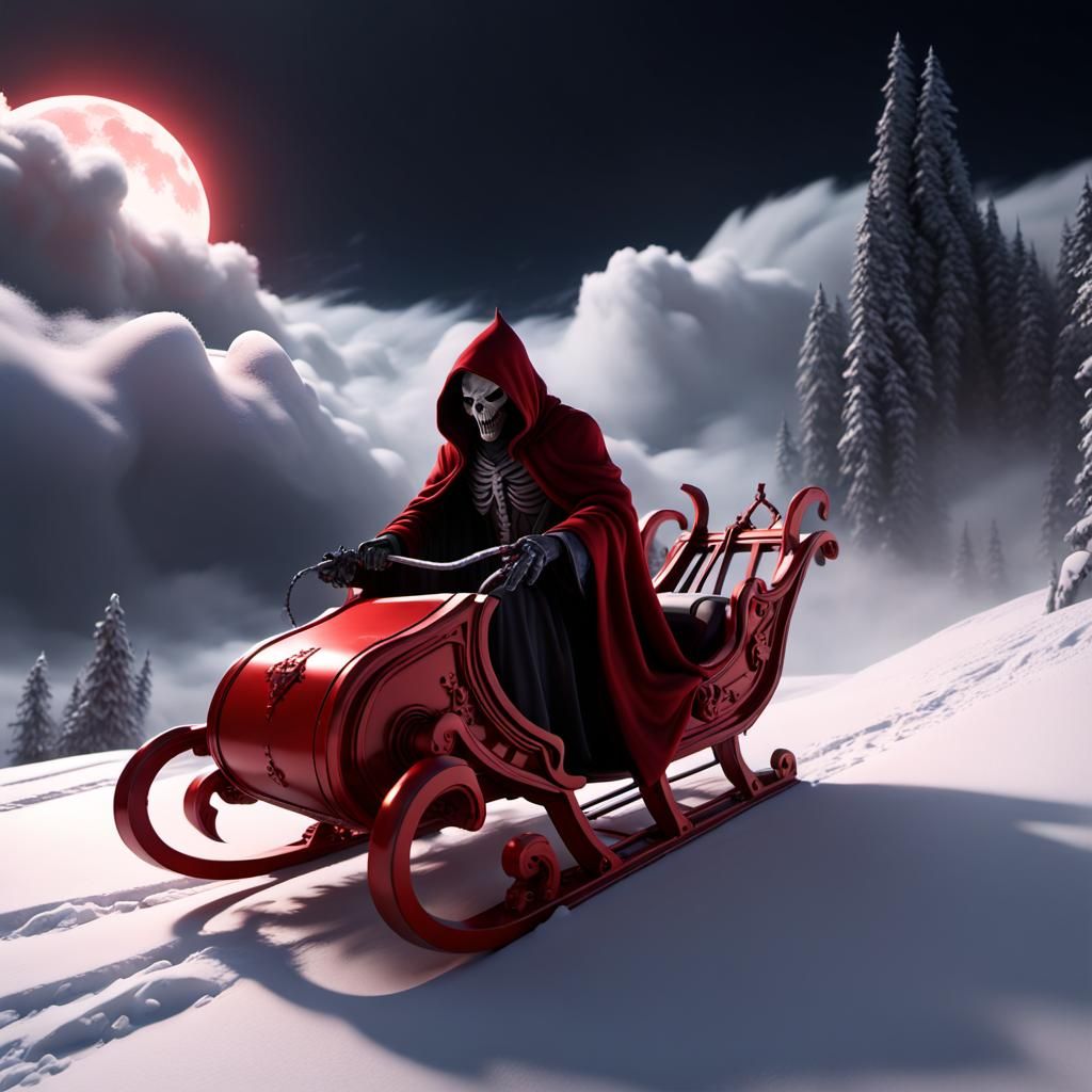 Grim Reaper Sleigh Ride in Futuristic Style