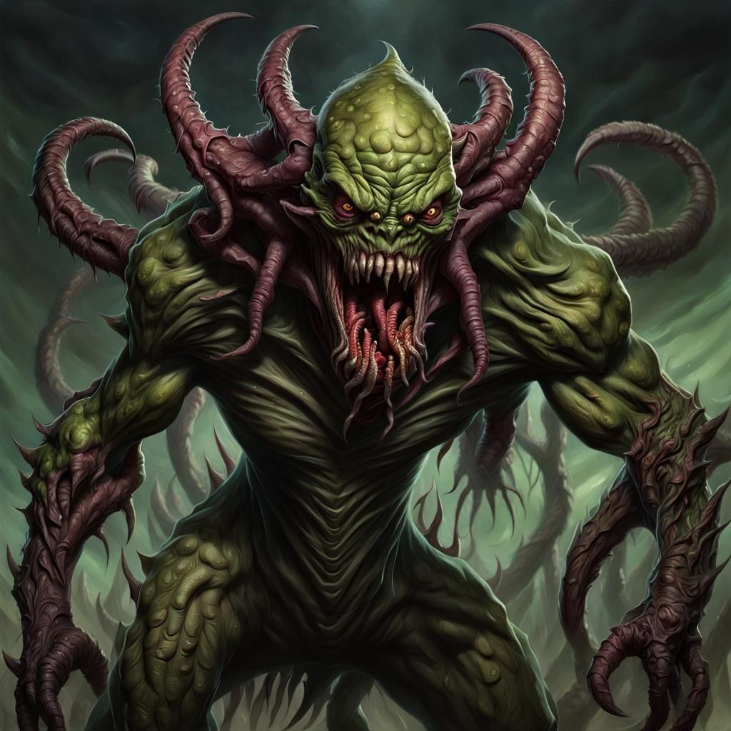 Horrific Multi-Mouthed Mutant Creature in Fantasy Illustrati...