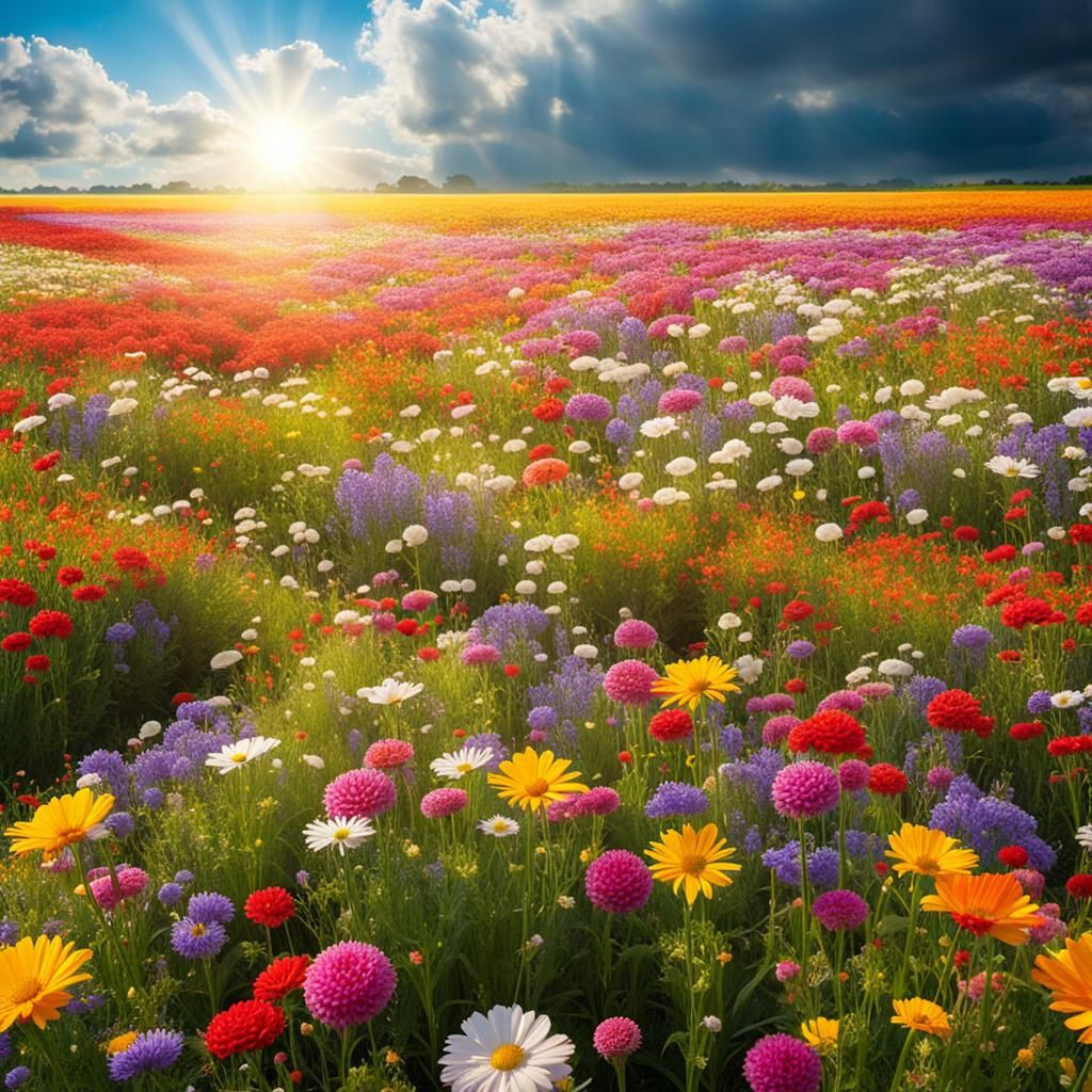 Vibrant Flower Field in Sunlight