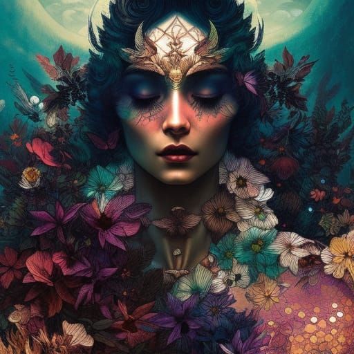 Mystical Goddess Illustration in Pastel Hues