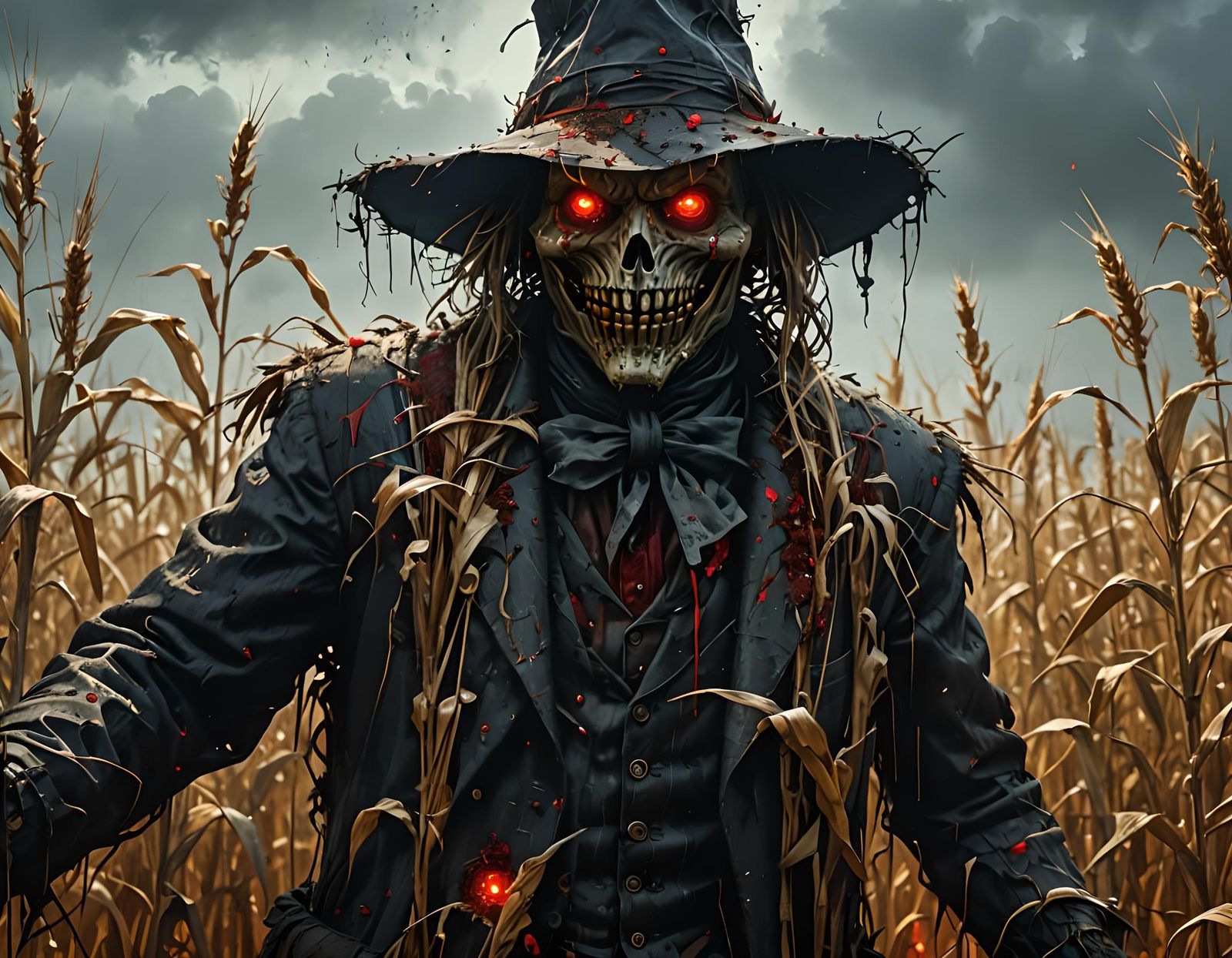 Nightmarish Scarecrow in Haunted Cornfield, Matte Painting