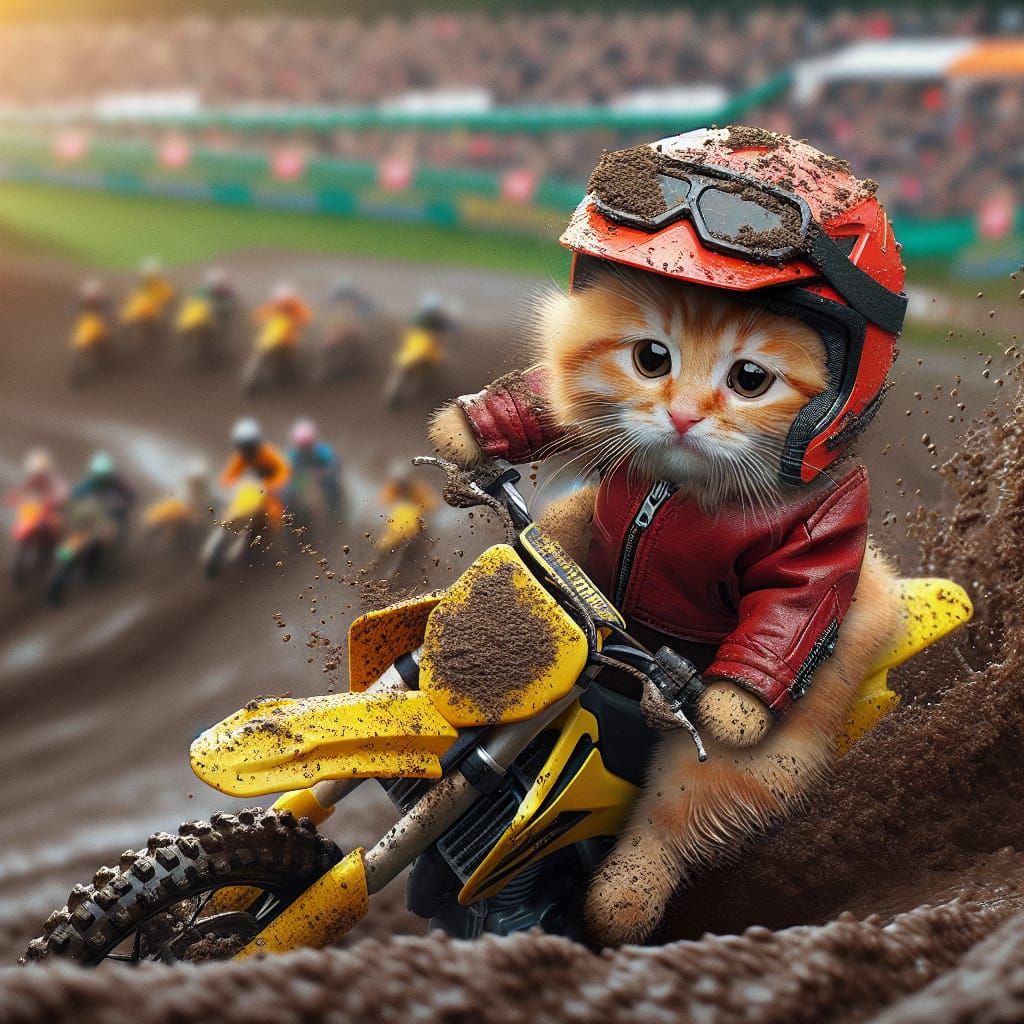 Ginger Tabby Cat on Motocross Motorcycle