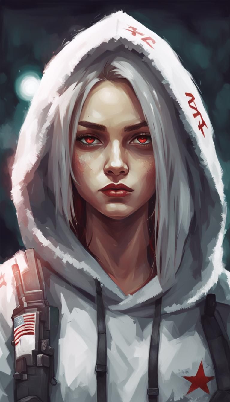 Girl with Red Eyes Holding AK47