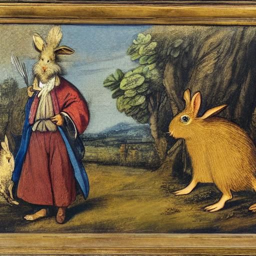 Rabbit and Hedgehog Portrait in Classical Style