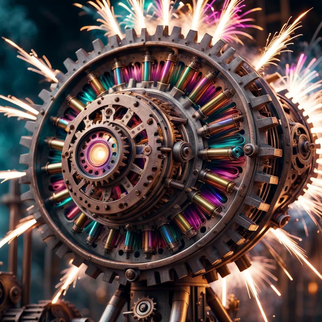 Colorful Steampunk Mechanical Fireworks with Metal Sparks