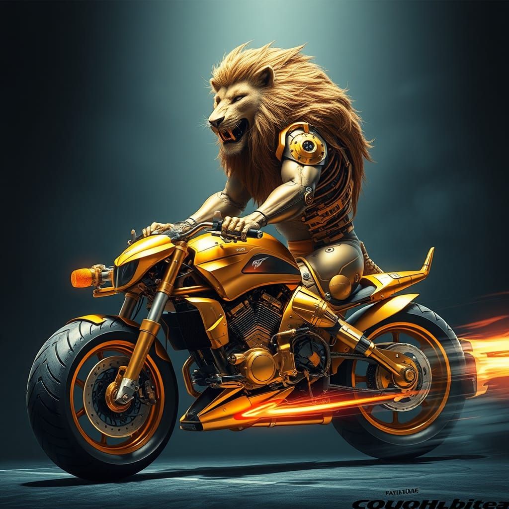 Lion Rider: A Biomechanical Marvel in Futuristic Style