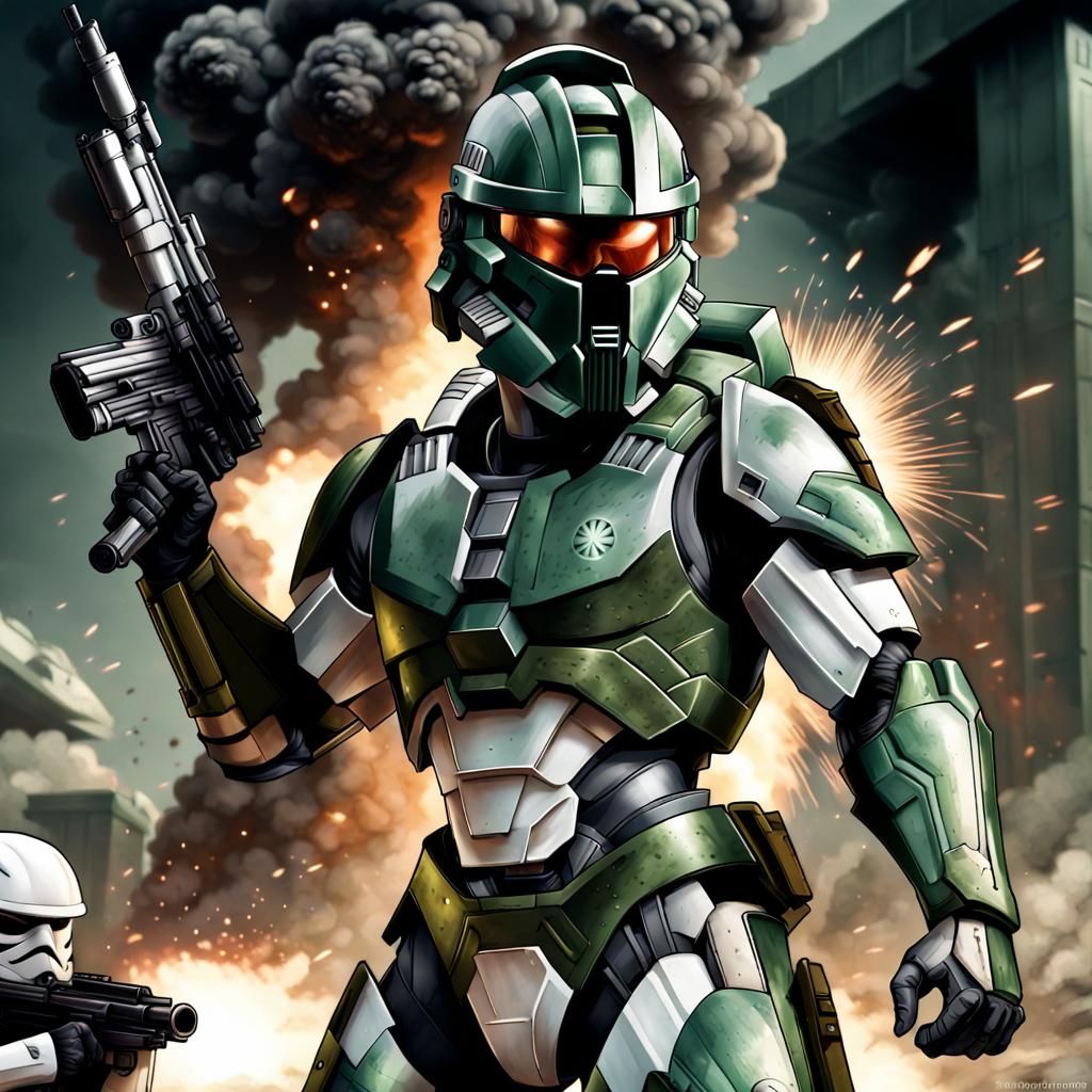Halo Spartan Clone Trooper Hybrid in Battle