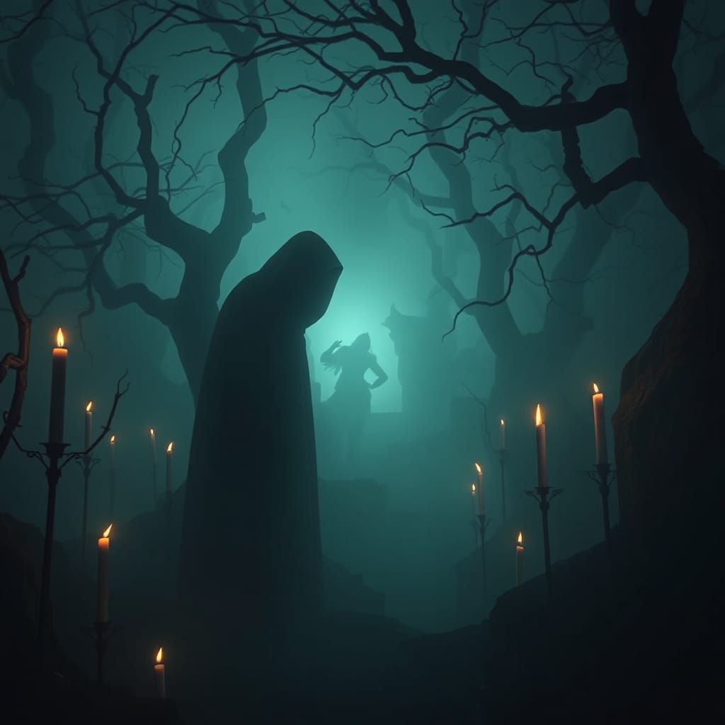 Mysterious Figure in a Dark, Misty Landscape