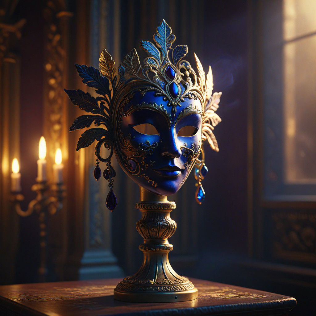 Stunning Velvet-Cased Mask in Dimly Lit Chamber