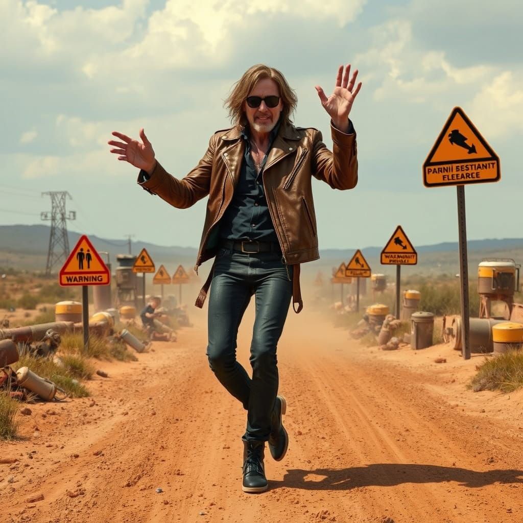 Steven Tyler of Aerosmith tap dancing in a mine field