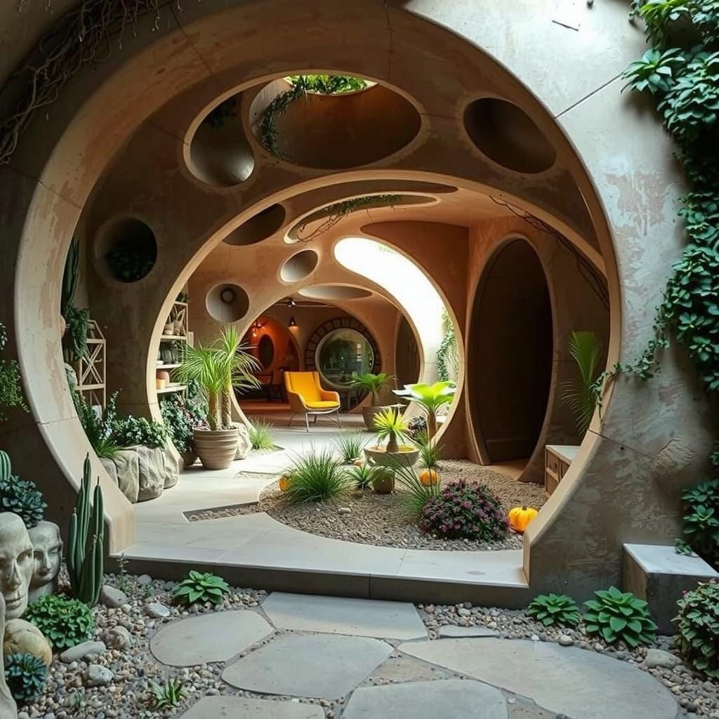 arty garden house interior Antonio Sant'Elia Michael Reynolds