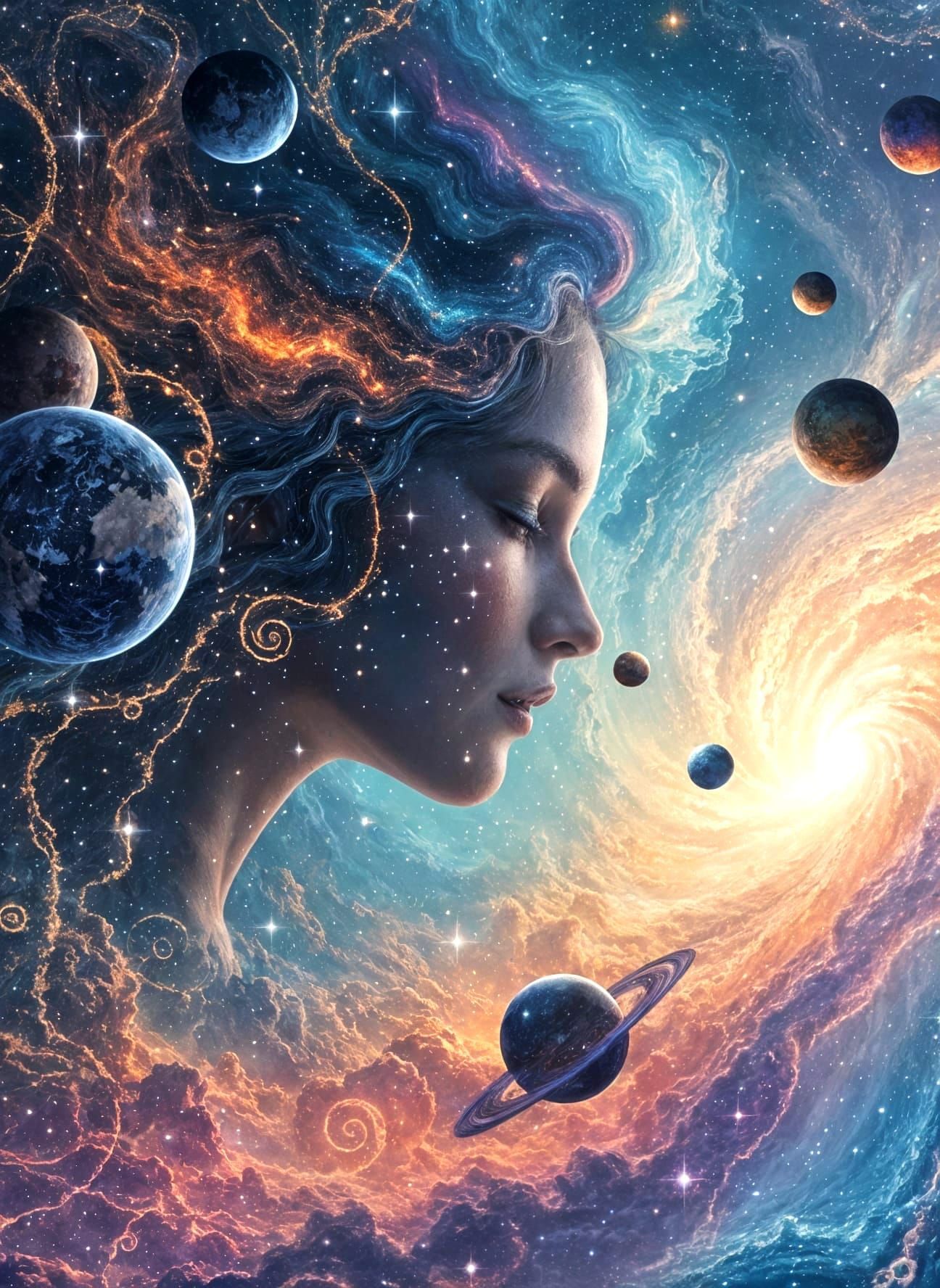 Cosmic Faces Merged in Galaxy Hues