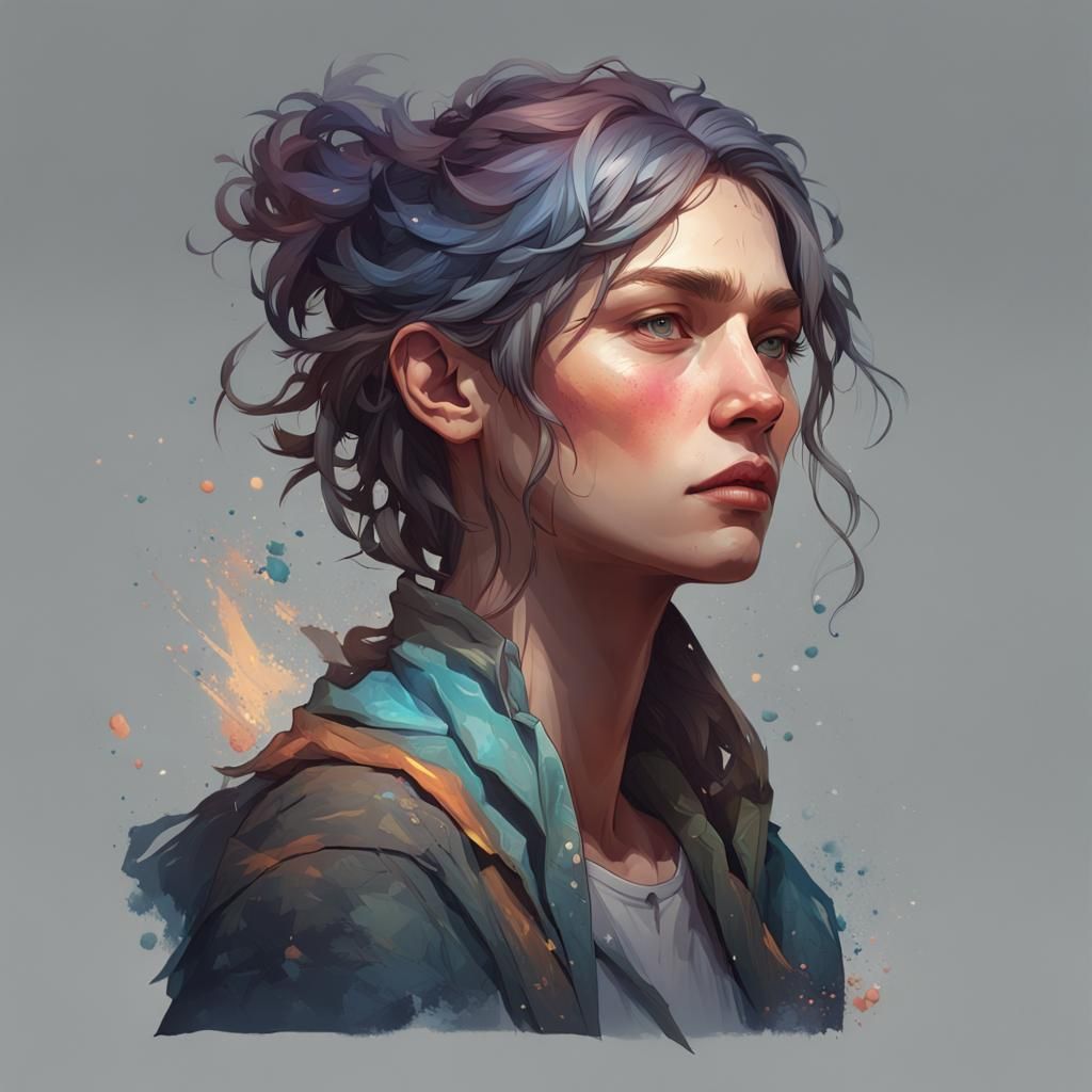 Expressive Portrait of Depression in Digital Art Style